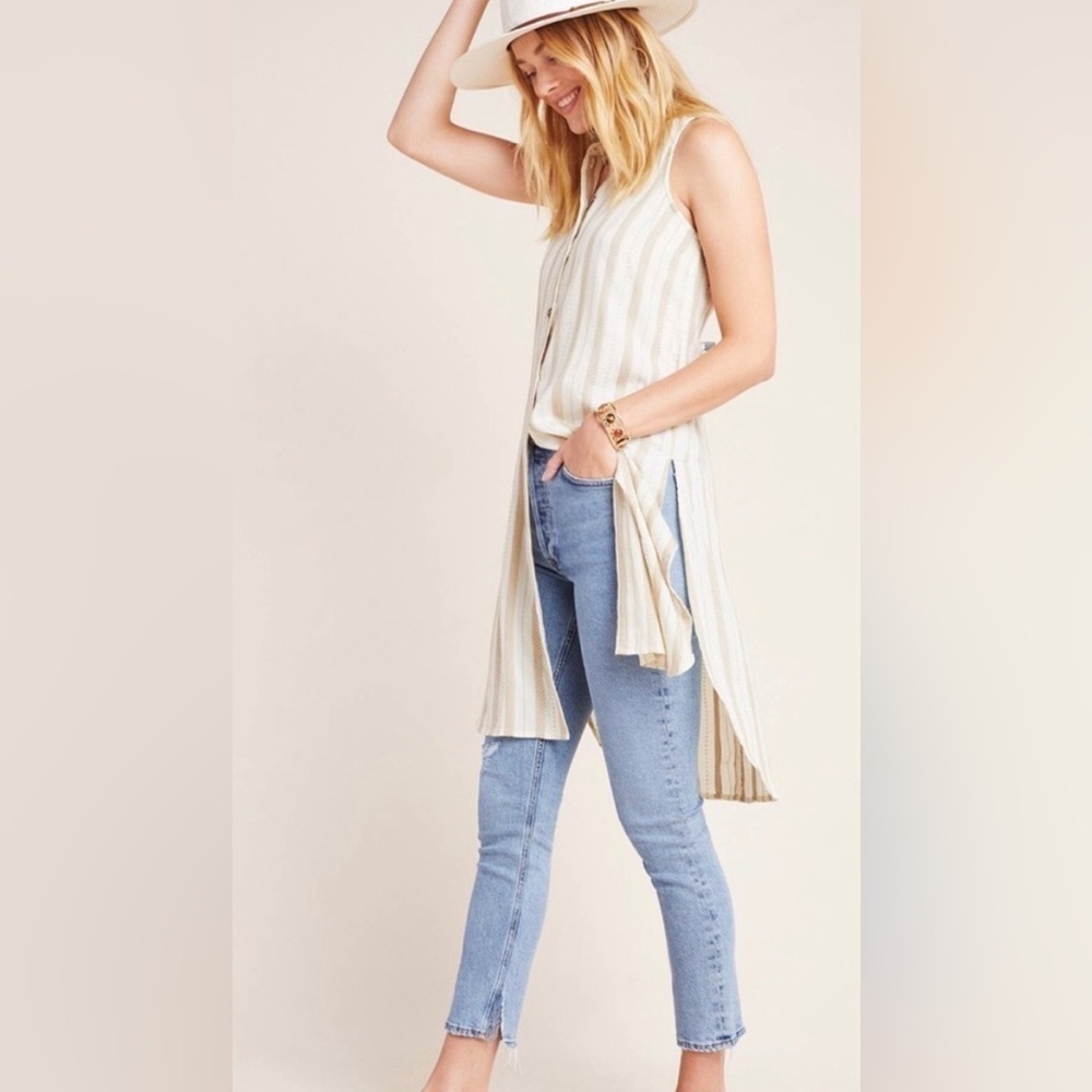 Anthropologie Delphine Textured Button Front Tuni… - image 1